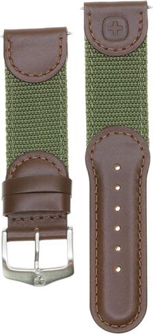 New 19mm Wenger Swiss Army Genuine Brown Leather Strap Army Green Nylon Watch Band in Saudi Arabia