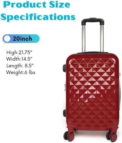 SIAM'S Hardside Expandable Spinner Wheel,Luggages, Teal, 20" Carry-On (RED) in Kuwait