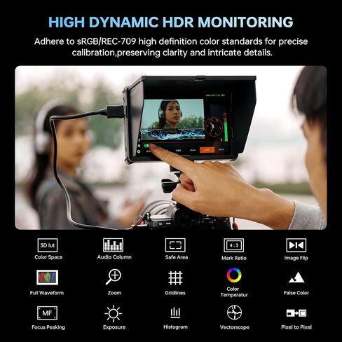 VILTROX DC-X3 Camera Monitor with Rig Cage, 6 Inch IPS Touchscreen Camera Field Monitor Kit 4K HDMI 3G-SDI in/Out 2000 nits with Sunshade Hood, 3D Lut, Waveform, Histogram & Vectorscope Tools in Kuwait