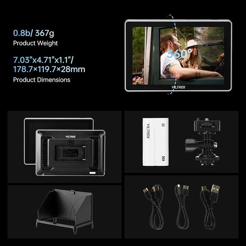 VILTROX DC-X3 Camera Monitor with Rig Cage, 6 Inch IPS Touchscreen Camera Field Monitor Kit 4K HDMI 3G-SDI in/Out 2000 nits with Sunshade Hood, 3D Lut, Waveform, Histogram & Vectorscope Tools in Kuwait