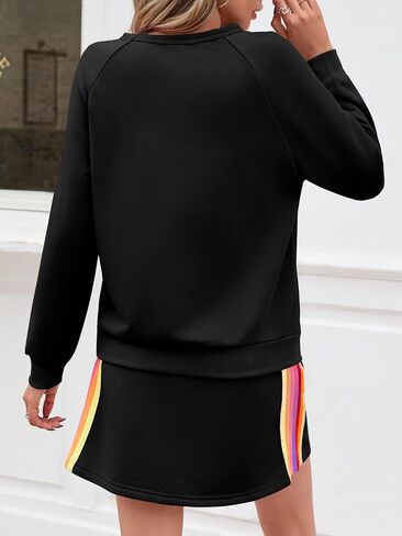 Yousify Womens 2 Piece Outfits Rainbow Striped Long Sleeve Sweatshirt Mini Skirts Sets Casual Loose Sweatsuits Loungewear in Kuwait