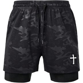 SHENHE Men's 2 in 1 Running Shorts with Liner Cross Shorts Jesus Graphic Gym Workout Bottoms in Saudi Arabia