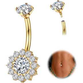 14G Titanium Belly Button Rings for Women Gold Silver Belly Rings Halo Internally Threaded Belly Ring Flower Opal 10mm AAAAAA Cubic Zirconia Navel Body Belly Piercing in Kuwait