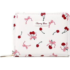 Sunwel Fashion Women محافظ طباعة لطيفة مع فتحات بطاقة الائتمان Window & Zipper Coin Pouch (كريم القوس الكرز) in Kuwait