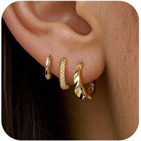 3 Pairttrendy Set Set أقراط- 14 كيلو مقعد بالذهب أقراط للنساء ، هدية مجوهرات قابلة للتكديس قابلة للتكديس لخفيفة الوزن لثقبات متعددة in Kuwait