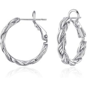 Twisted Gold and Silver Hoop Earrings for Women, 14K Gold Plated, Lightweight & Hypoallergenic, Vintage Round Hoop Jewelry for Sensitive Ears in Kuwait