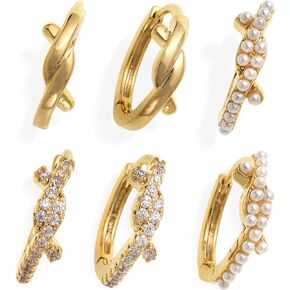 Sonateomber Gold Small Hoop أقراط تم تعيينها للنساء ، وشيك CZ Rhinestone Pearl Star Star Moon Leaf Stain stud stud stacks cartilage beach planet ering in Kuwait