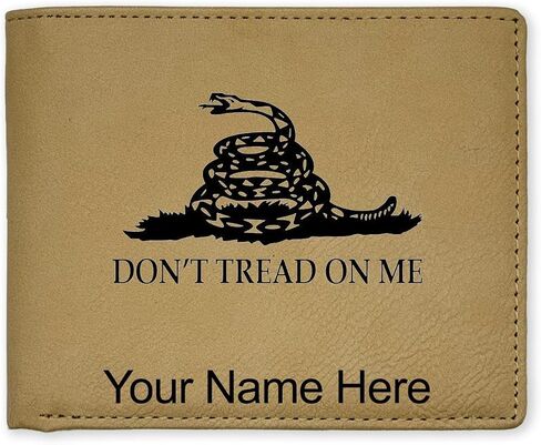 LaserGram Faux Leather Bi-Fold Wallet, Gadsden Flag, Personalized Engraving Included (Beige) in Saudi Arabia