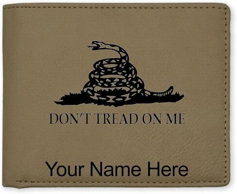 LaserGram Faux Leather Bi-Fold Wallet, Gadsden Flag, Personalized Engraving Included (Beige) in Saudi Arabia
