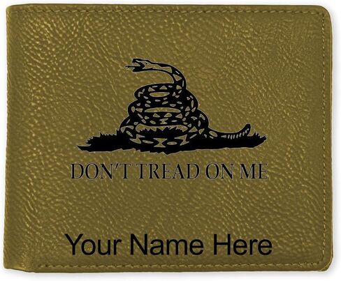 LaserGram Faux Leather Bi-Fold Wallet, Gadsden Flag, Personalized Engraving Included (Beige) in Saudi Arabia