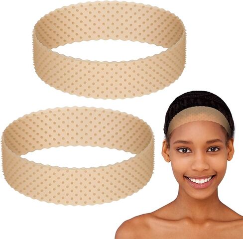 WILLBOND 2 Pieces Silicone Wig Grip Band Adjustable Silicone Wig Headband Non Slip Strong Holder for Men Women Sports Yoga(Light Brown) in Kuwait
