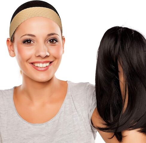 WILLBOND 2 Pieces Silicone Wig Grip Band Adjustable Silicone Wig Headband Non Slip Strong Holder for Men Women Sports Yoga(Light Brown) in Kuwait