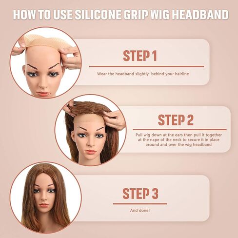 WILLBOND 2 Pieces Silicone Wig Grip Band Adjustable Silicone Wig Headband Non Slip Strong Holder for Men Women Sports Yoga(Light Brown) in Kuwait