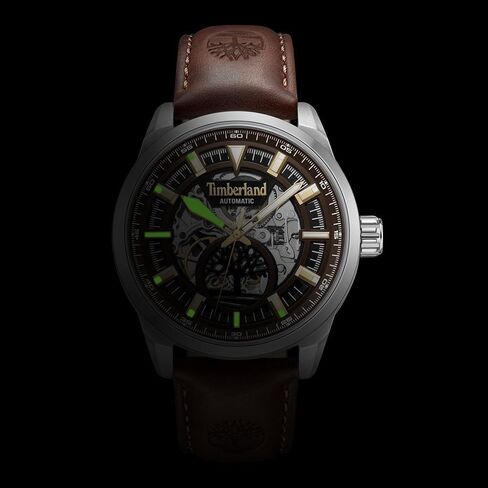 Timberland Henniker Automatic Watch - 44 ملم علبة ، قرص عظمي ، يدي مضيئة ، حزام جلدي مميز in Saudi Arabia