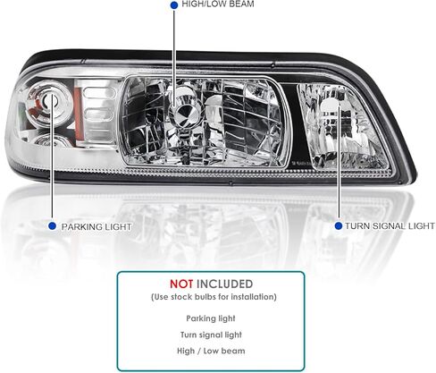 مواصفات Tuning Black Housing Lens 1PC المصابيح الأمامية + أضواء الزاوية متوافقة مع 1987-1993 Ford Mustang L + R مجموعة مصباح مصباح الرأس in Kuwait