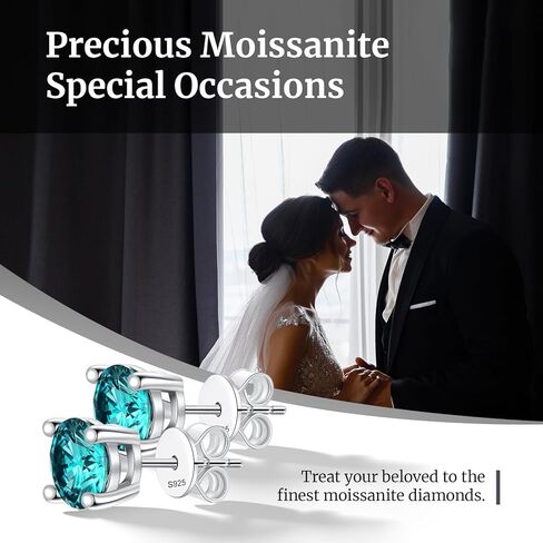 أقراط مسمار مويسانيت ، 1-2 أقراط ماس ماس 18 كيلو بايت مطلي بالذهب الأبيض/S925 دخول الفضة الاسترليني للرجال ، مجوهرات مختبرية النمو للنساء (الأخضر ، 6.5 ملم) in Kuwait