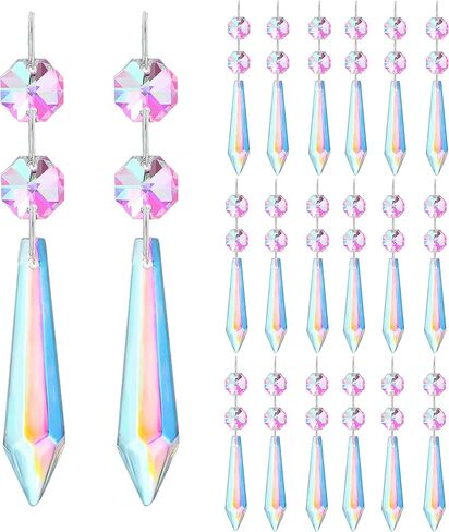 H&D HYALINE & DORA 20pcs 55mm Suncatcher Aurora Chandelier Icicle Crystal Prisms Pendant, Octagon Beads Decor Sun Catchers in Saudi Arabia