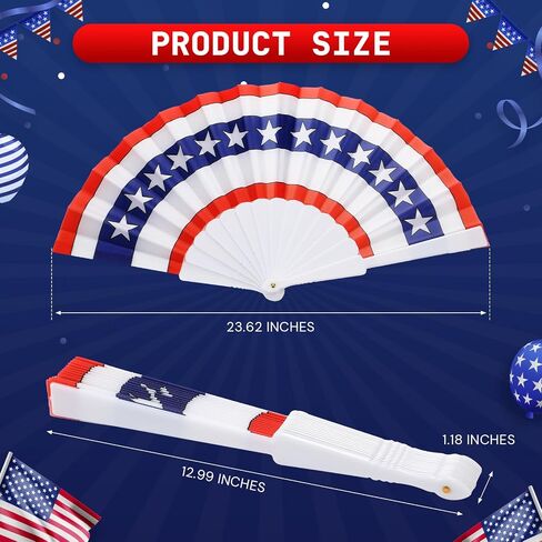 Chunful 12 PCS في 4 يوليو من المشجعين القابل للطي Red White Blue Plastic Plastic Handheld Commo in Saudi Arabia