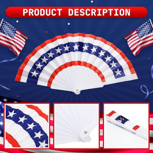 Chunful 12 PCS في 4 يوليو من المشجعين القابل للطي Red White Blue Plastic Plastic Handheld Commo in Saudi Arabia