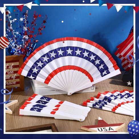 Chunful 12 PCS في 4 يوليو من المشجعين القابل للطي Red White Blue Plastic Plastic Handheld Commo in Saudi Arabia