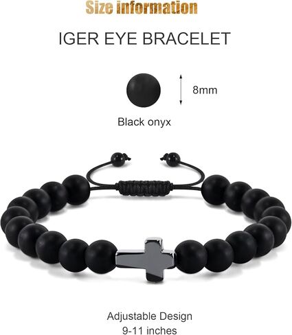 Hamoery Bracelets for Men Natural Tiger Eye Stone Beads Braided Rope Bracelet Gift for Dad Husband with Box Meaningful Cards(F-ToMyMan) in Kuwait