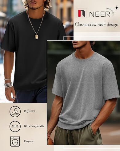 Neer 3 Pack Men's Round Neck T Shirts 95% Cotton M-7xl Big Tall Regular Tees Soft Short Sleeve 2025 Summer Basic Tops in Saudi Arabia
