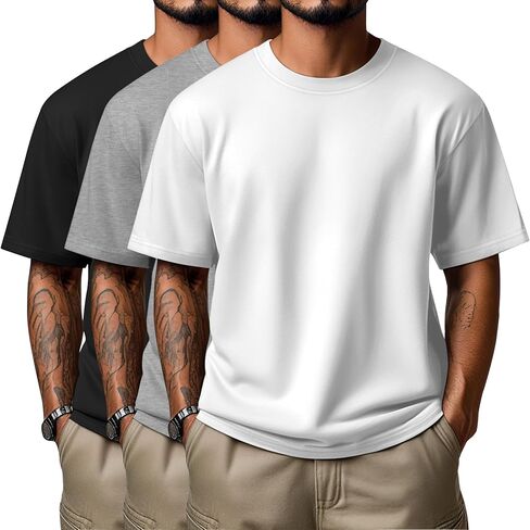 Neer 3 Pack Men's Round Neck T Shirts 95% Cotton M-7xl Big Tall Regular Tees Soft Short Sleeve 2025 Summer Basic Tops in Saudi Arabia