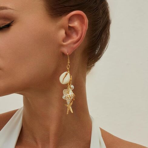 Gold Starfish Shell Earrings for Women with Pearl Beach Seashell Earrings Dangle Summer Vacation Earring for Women Beach Jewelry in Saudi Arabia