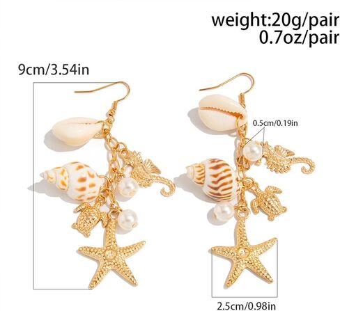 Gold Starfish Shell Earrings for Women with Pearl Beach Seashell Earrings Dangle Summer Vacation Earring for Women Beach Jewelry in Saudi Arabia