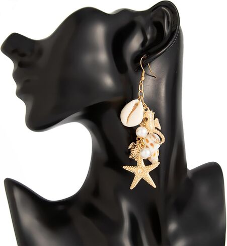 Gold Starfish Shell Earrings for Women with Pearl Beach Seashell Earrings Dangle Summer Vacation Earring for Women Beach Jewelry in Saudi Arabia