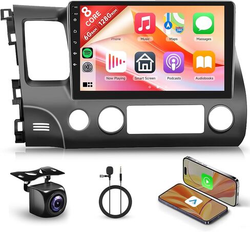 8 Core 6G+128G Android Car Radio Stereo for Honda Civic 2006-2011 with Carplay Android Auto, 10.1'' Touch Screen Head Unit with GPS Navigation Mirror Link Bluetooth SWC FM/RDS WiFi Backup Camera in Saudi Arabia