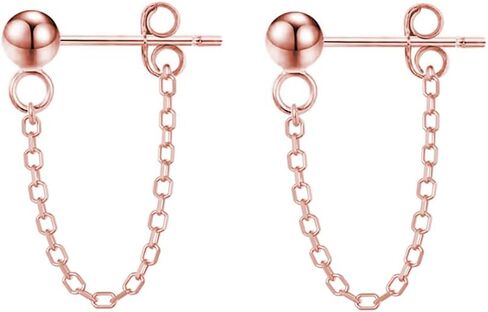 Reffeer Minimalist Ball Earrings with Chain Dangle Earrings for Women Teens Dangle Earrings Studs Cute Solid 925 Sterling Silver Earrings in Saudi Arabia