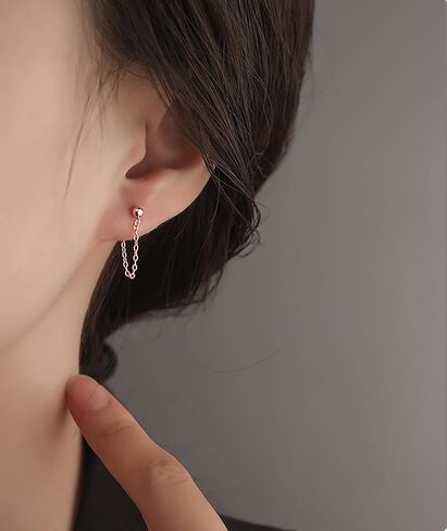 Reffeer Minimalist Ball Earrings with Chain Dangle Earrings for Women Teens Dangle Earrings Studs Cute Solid 925 Sterling Silver Earrings in Saudi Arabia