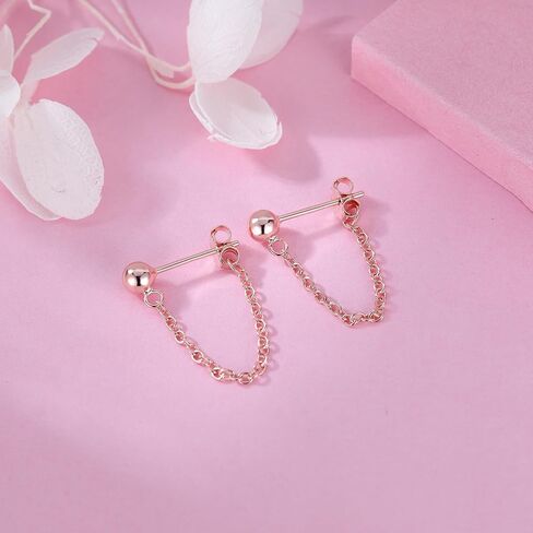 Reffeer Minimalist Ball Earrings with Chain Dangle Earrings for Women Teens Dangle Earrings Studs Cute Solid 925 Sterling Silver Earrings in Saudi Arabia
