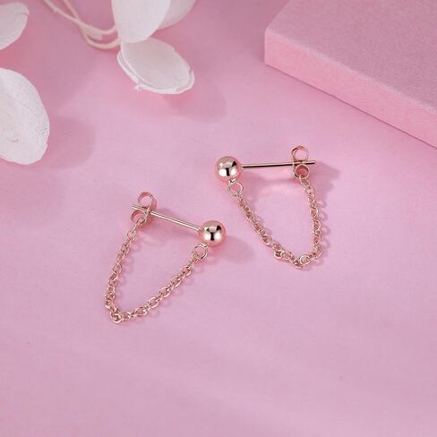 Reffeer Minimalist Ball Earrings with Chain Dangle Earrings for Women Teens Dangle Earrings Studs Cute Solid 925 Sterling Silver Earrings in Saudi Arabia