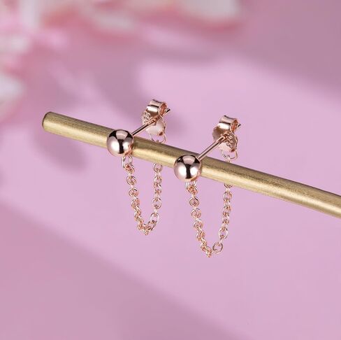 Reffeer Minimalist Ball Earrings with Chain Dangle Earrings for Women Teens Dangle Earrings Studs Cute Solid 925 Sterling Silver Earrings in Saudi Arabia