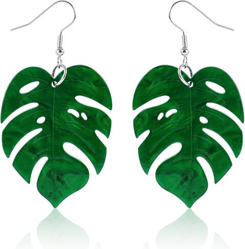 أقراط Monstera ، 2.56x1.38in أكريليك نخيل أوراق النخيل أقراط للنساء Monstera Drop Drop Dangle Women المجوهرات الاستوائية المثالية (الأخضر) in Saudi Arabia