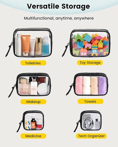 Vorspack Travel Makeup Bag - 3 Pack Travel Toiletry Bag for Women Clear Cosmetic Bag Makeup Organizer Zipper Pouch for Travel Essentials Storage - Black in Saudi Arabia
