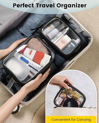 Vorspack Travel Makeup Bag - 3 Pack Travel Toiletry Bag for Women Clear Cosmetic Bag Makeup Organizer Zipper Pouch for Travel Essentials Storage - Black in Saudi Arabia