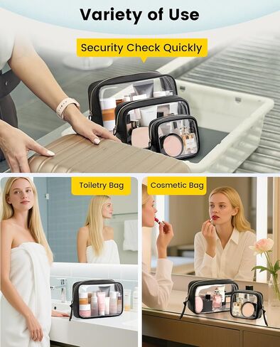 Vorspack Travel Makeup Bag - 3 Pack Travel Toiletry Bag for Women Clear Cosmetic Bag Makeup Organizer Zipper Pouch for Travel Essentials Storage - Black in Saudi Arabia