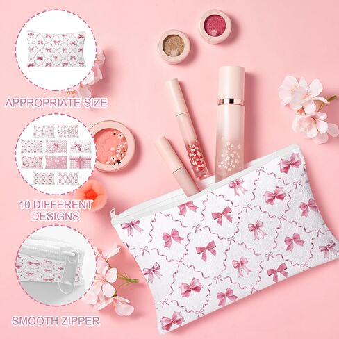 30pcs Blue Bow Makeup Bag Coquette Bow Cosmetic Bags for Women Preppy Pouch Travel Toiletry Bag Coquette Party Favors for Mother Bridesmaids Wedding Supplies in Kuwait