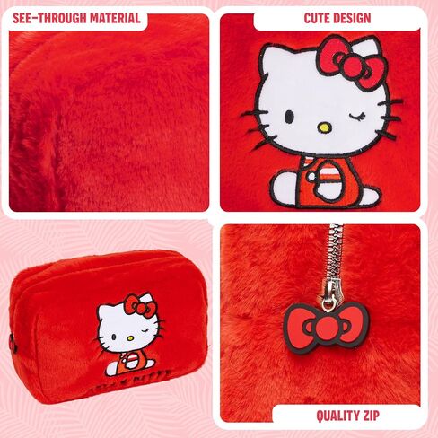 Hello Kitty Cute Makeup Bag Fluffy Kawaii Travel Bag, Zipped Cosmetic Bag Toiletry Bag for Women Teens Girls, Gift for Her in Saudi Arabia