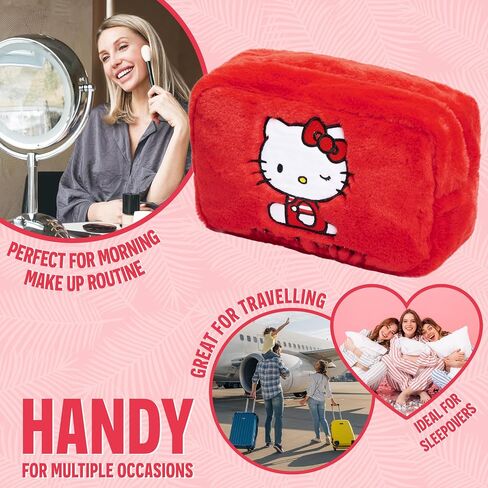 Hello Kitty Cute Makeup Bag Fluffy Kawaii Travel Bag, Zipped Cosmetic Bag Toiletry Bag for Women Teens Girls, Gift for Her in Saudi Arabia