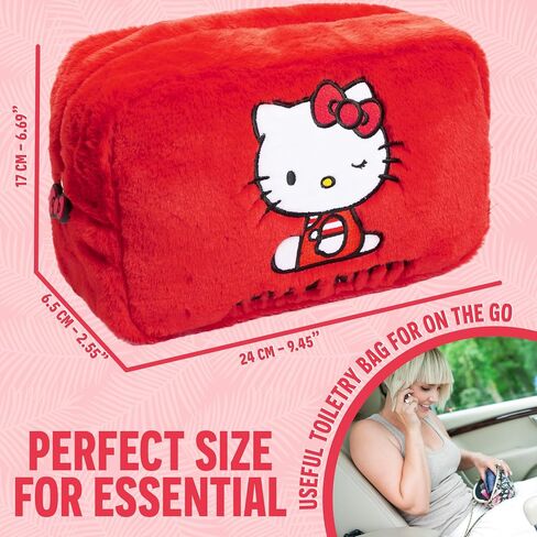 Hello Kitty Cute Makeup Bag Fluffy Kawaii Travel Bag, Zipped Cosmetic Bag Toiletry Bag for Women Teens Girls, Gift for Her in Saudi Arabia