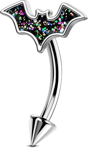 OUFER Bat Halloween Rook Piercing Jewelry, 316L Surgical Steel Eyebrow Piercing Jewelry, Multicolor Glitter Rook Earrings for Women, Hypoallergenic Eyebrow Rings, 16G 8mm Curved Barbell in Saudi Arabia