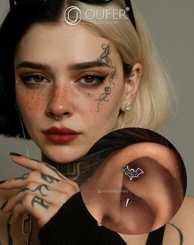 OUFER Bat Halloween Rook Piercing Jewelry, 316L Surgical Steel Eyebrow Piercing Jewelry, Multicolor Glitter Rook Earrings for Women, Hypoallergenic Eyebrow Rings, 16G 8mm Curved Barbell in Saudi Arabia