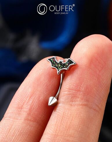 OUFER Bat Halloween Rook Piercing Jewelry, 316L Surgical Steel Eyebrow Piercing Jewelry, Multicolor Glitter Rook Earrings for Women, Hypoallergenic Eyebrow Rings, 16G 8mm Curved Barbell in Saudi Arabia