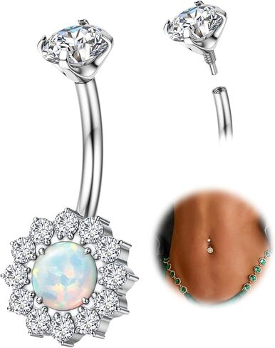 14G Titanium Belly Button Rings for Women Gold Silver Belly Rings Halo Internally Threaded Belly Ring Flower Opal 10mm AAAAAA Cubic Zirconia Navel Body Belly Piercing in Kuwait