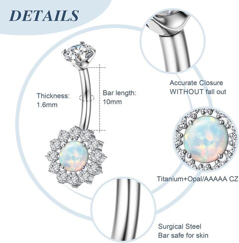 14G Titanium Belly Button Rings for Women Gold Silver Belly Rings Halo Internally Threaded Belly Ring Flower Opal 10mm AAAAAA Cubic Zirconia Navel Body Belly Piercing in Kuwait