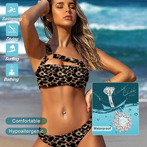 14G Titanium Belly Button Rings for Women Gold Silver Belly Rings Halo Internally Threaded Belly Ring Flower Opal 10mm AAAAAA Cubic Zirconia Navel Body Belly Piercing in Kuwait